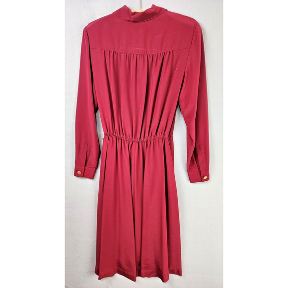 Talbots Burgundy Button Front Midi Shirt Dress Collared Long Sleeve Size 8 - Picture 2 of 8